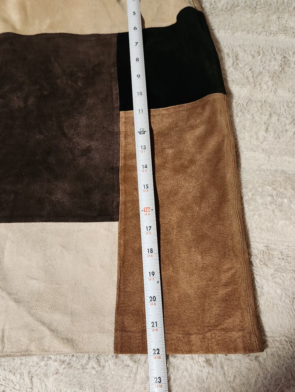 Vintage Alfani Suede Patchwork Mini Skirt 4 Boho Y2K Earthtone Leather A-Line - Picture 4 of 10